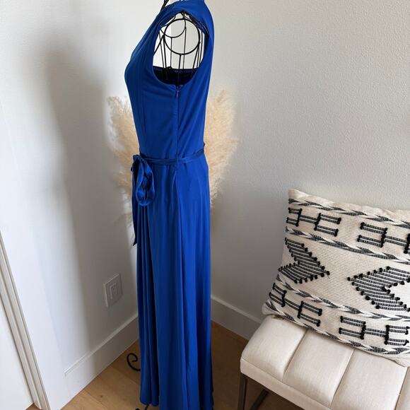 Calvin Klein Royal Blue Draped One Shoulder Classic Asymmetric Gown Size 6 - Picture 4 of 10